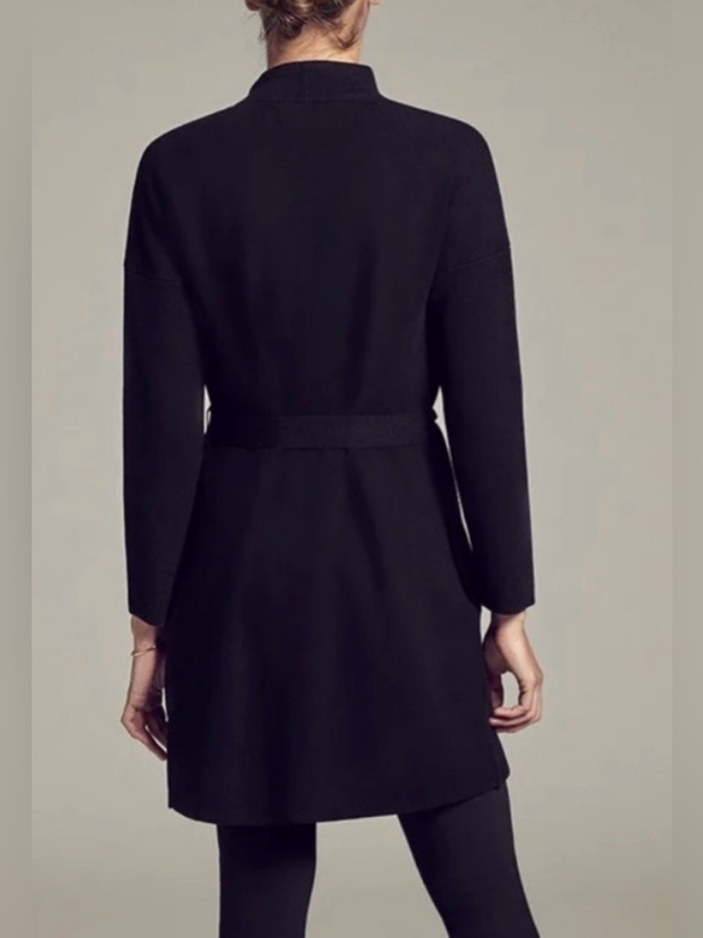 MM LaFleur O’Keeffe Sweater Coat Small Black Tan Wool Silk Cashmere Cardigan - Picture 2 of 10